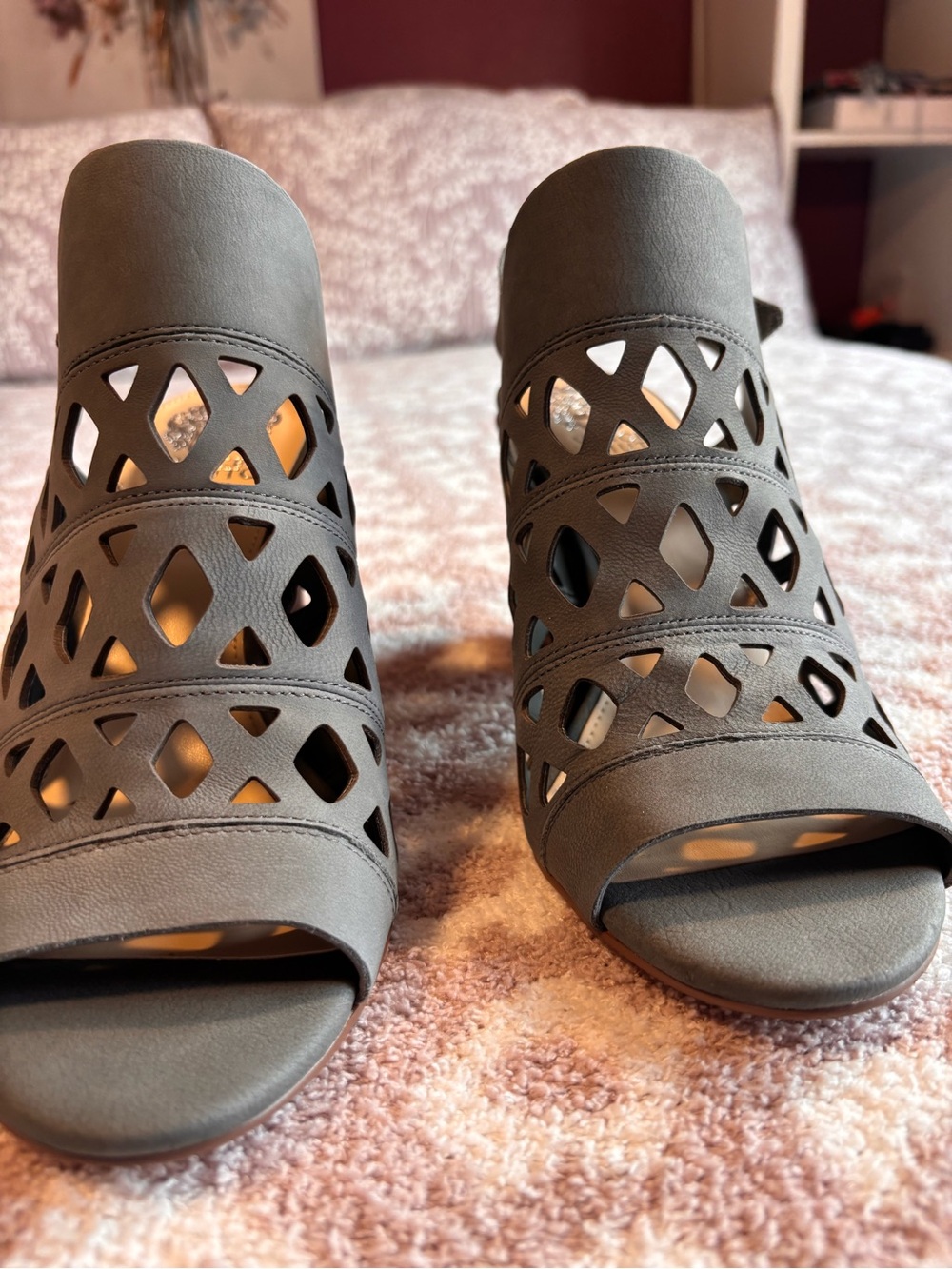 Vince Camuto Gray Laser-Cut Slingback Mules